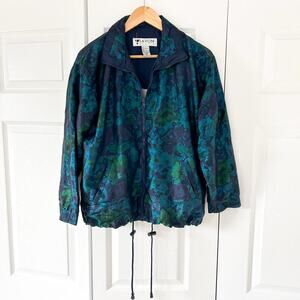 Vintage Lavon Blue Green Floral Insulated Medium Petite Windbreaker Jacket